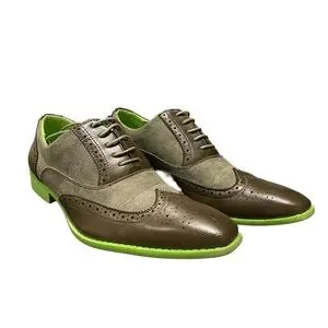 Faranzi Men 2-Tone Dress Casual Oxford Green/Brown Wing Tip Shoes F4732 Sz 9.5. Amazon.com | Dress Shoes for Men Lace Up Two Tone Wing tip  main image 3